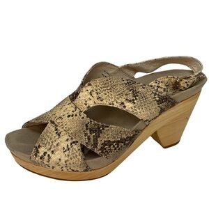Earthies Sandals Wooden Soles Python Snakeskin Yellow Grey Size 9.5